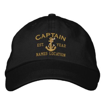 Personalizable Year And Names Captain Rope Anchor Embroidered Baseball Hat by CaptainShoppe at Zazzle