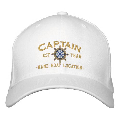 Personalizable YEAR and Names Captain Wheel Embroidered Baseball Hat