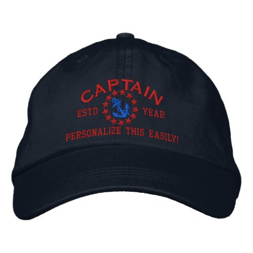 Personalizable YEAR and Names Captain Yacht Flag Embroidered Baseball Cap
