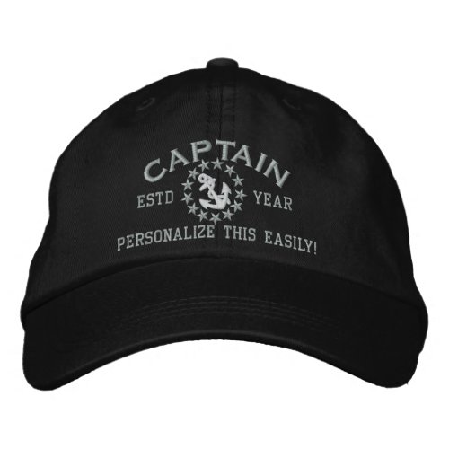 Personalizable YEAR and Names Captain Yacht Flag Embroidered Baseball Cap