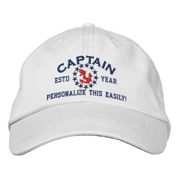 Personalizable Year And Names Captain Yacht Flag Embroidered Baseball Cap by CaptainShoppe at Zazzle