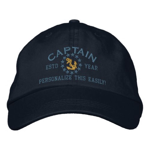 Personalizable YEAR and Names Captain Yacht Flag Embroidered Baseball Hat