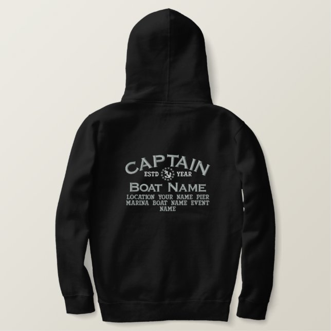 Personalizable YEAR and Names Captain Yacht Flag Embroidered Hoodie (Design Back)