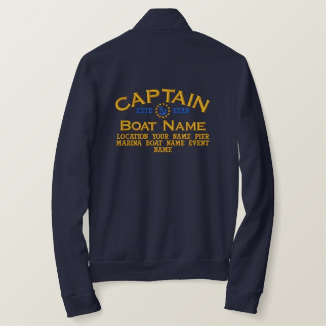 Personalizable YEAR and Names Captain Yacht Flag Embroidered Jacket (Design Back)