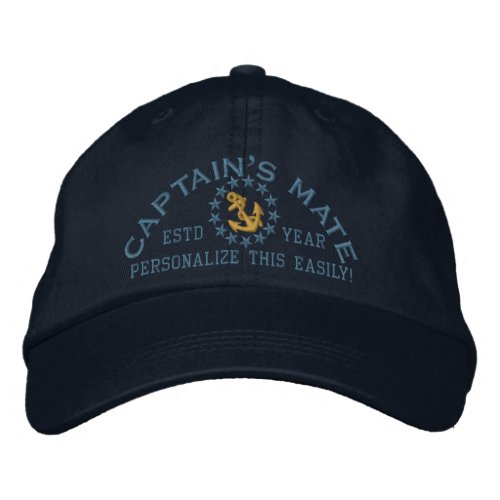 Personalizable YEAR and Names Captains Mate Embroidered Baseball Cap
