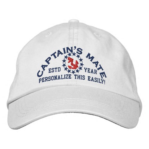 Personalizable YEAR and Names Captains Mate Embroidered Baseball Cap