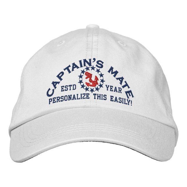 Personalizable YEAR and Names Captain's Mate Embroidered Baseball Cap (Front)