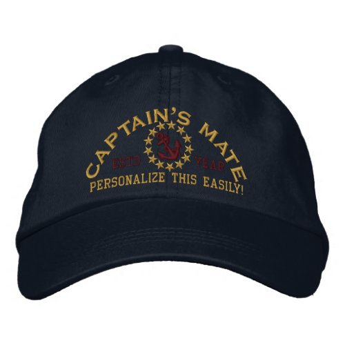 Personalizable YEAR and Names Captains Mate Embroidered Baseball Hat