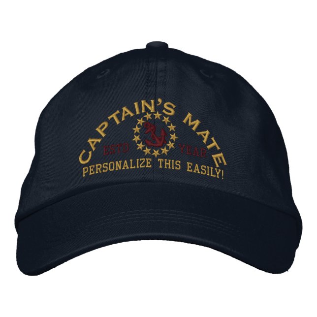 Personalizable YEAR and Names Captain's Mate Embroidered Baseball Hat (Front)