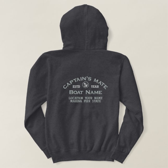 Personalizable YEAR and Names Captain's Mate Embroidered Hoodie (Design Back)