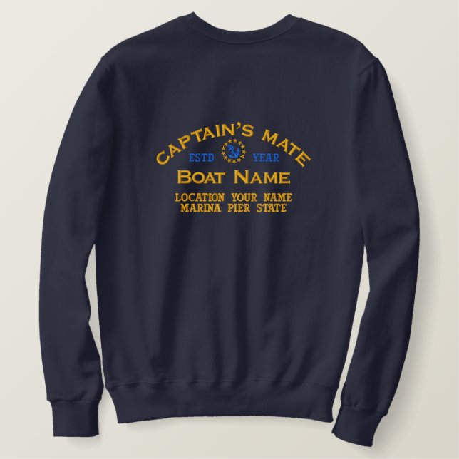 Personalizable YEAR and Names Captain's Mate Embroidered Sweatshirt (Design Back)