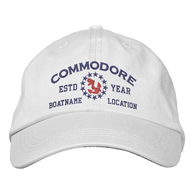 Personalizable YEAR and Names Commodore Yacht Flag Embroidered Baseball Cap (Front)