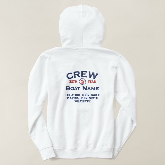 Personalizable YEAR and Names Crew Yacht Flag Embroidered Hoodie (Design Back)