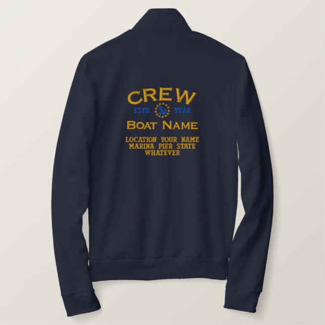 Personalizable YEAR and Names Crew Yacht Flag Embroidered Jacket (Design Back)