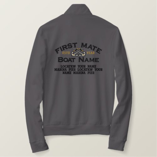 Personalizable YEAR and Names First Mate Anchors Embroidered Jacket