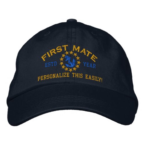 Personalizable YEAR and Names First Mate Yacht Embroidered Baseball Cap