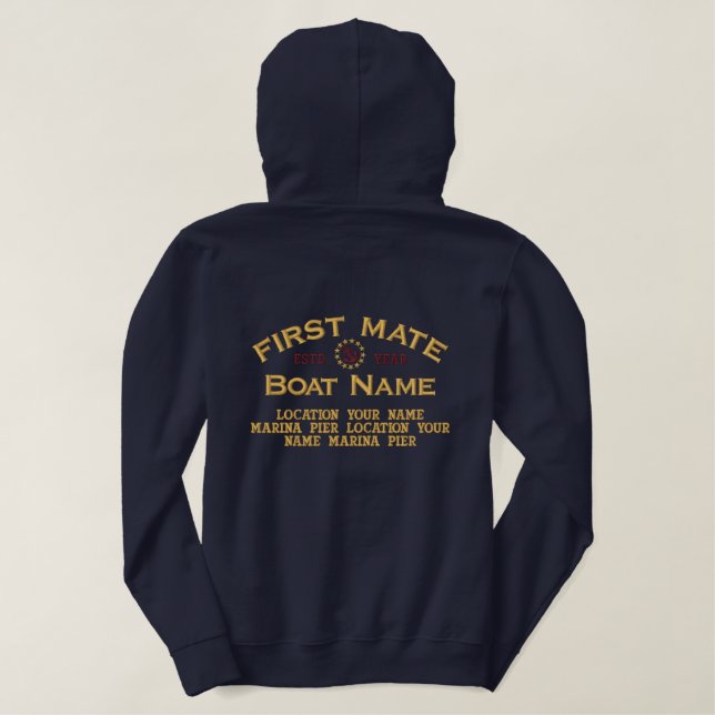 Personalizable YEAR and Names Mate Yacht Flag Embroidered Hoodie (Design Back)