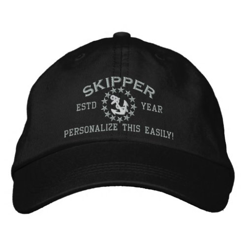 Personalizable YEAR and Names Skipper Yacht Flag Embroidered Baseball Cap