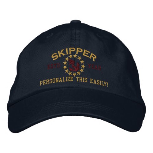 Personalizable YEAR and Names Skipper Yacht Flag Embroidered Baseball Hat