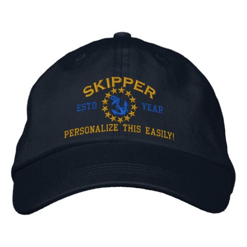 Personalizable YEAR and Names Skipper Yacht Flag Embroidered Baseball Hat