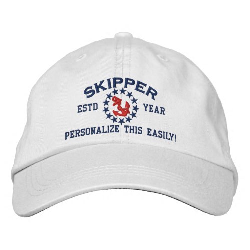 Personalizable YEAR and Names Skipper Yacht Flag Embroidered Baseball Hat