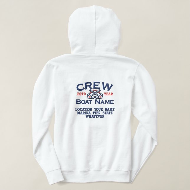Personalizable YEAR and Names Your Crew Anchors Embroidered Hoodie (Design Back)