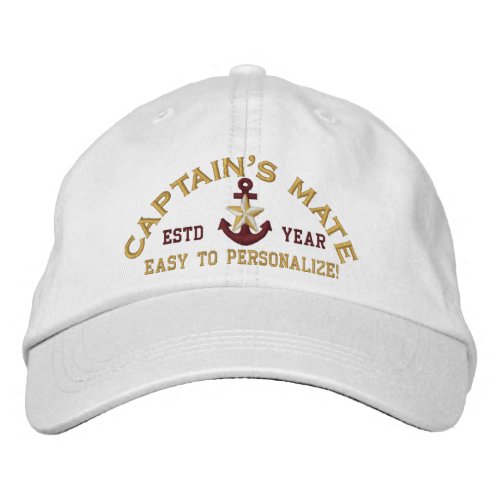 Personalizable YEAR Names Captains Mate Gold Star Embroidered Baseball Cap