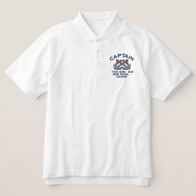 Personalizable Your Captain Anchors Embroidery Embroidered Polo Shirt (Design Front)