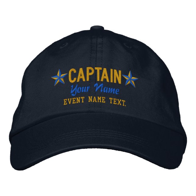 Personalizable Your Name Captain Stars Embroidery Embroidered Baseball Cap (Front)