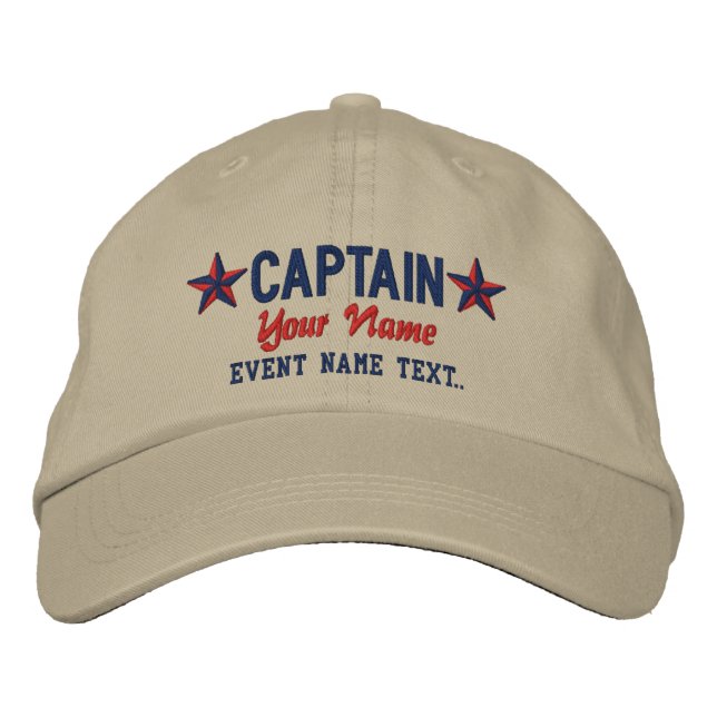 Personalizable Your Name Captain Stars Embroidery Embroidered Baseball Cap (Front)