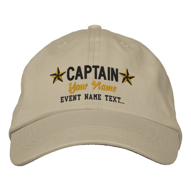 Personalizable Your Name Captain Stars Embroidery Embroidered Baseball Cap (Front)