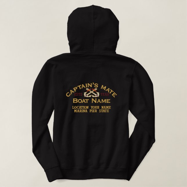 Personalizable Your YEAR and Names Captain's Mate Embroidered Hoodie (Design Back)