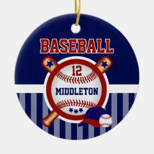 Personalizad ⚾ Baseball Dark Blue and Red Ceramic Ornament