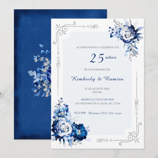 Personalizadas plata 25 años estilo vintage invitation (Front/Back)