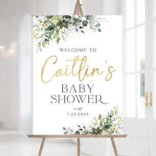 Personalization Baby Shower Welcome Sign Greenery 