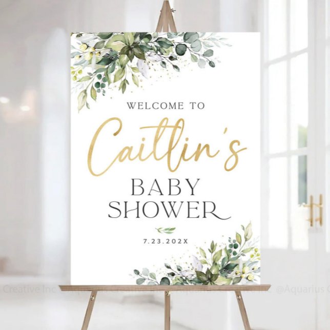 Personalization Baby Shower Welcome Sign Greenery  (Creator Uploaded)