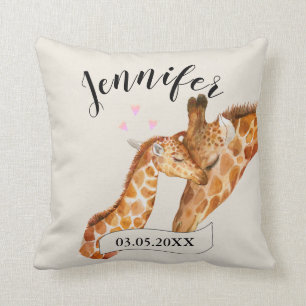 Personalization Giraffe Mama & Baby Name Throw Pillow
