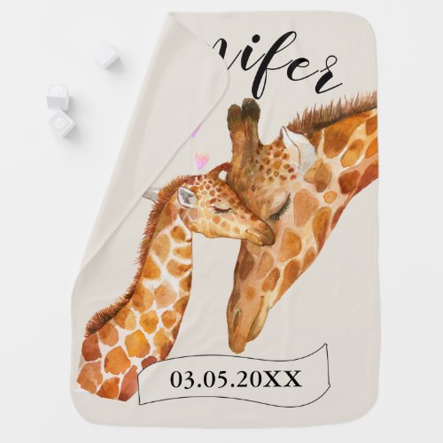 Personalization Giraffen Mama  Baby Baby Blanket