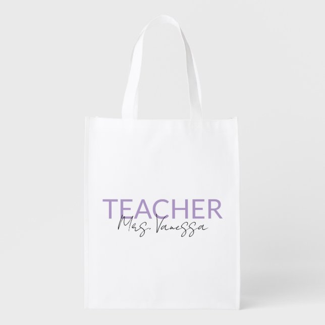 Personalization Teacher Name Tote Bag, Retro Teach (Front)
