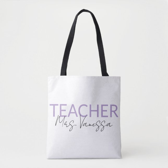 Personalization Teacher Name Tote Bag, Retro Teach Bag (Front)