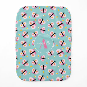 Personalizd Monogram Butterfly Daisy Pattern Named Baby Burp Cloth