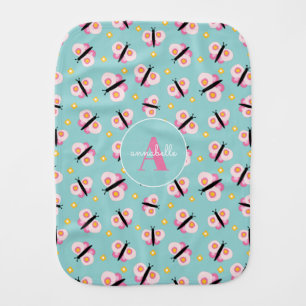 Personalizd Monogram Butterfly Daisy Pattern Named Baby Burp Cloth