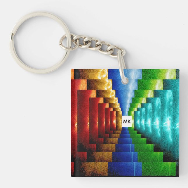 Personalizd Square Multicolored Stair Step Keychain (Front)