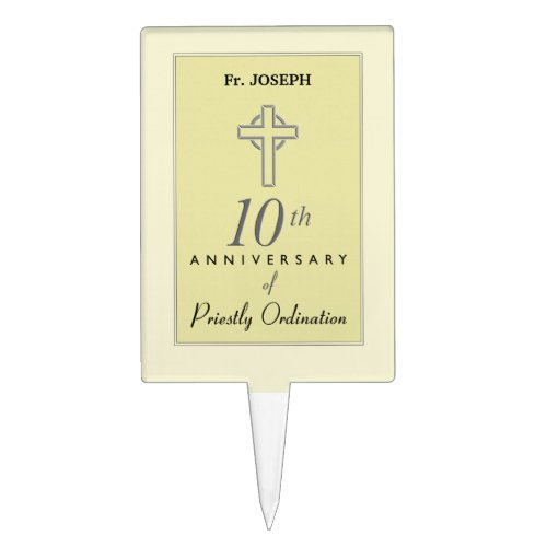 Personalize 10th Anniversary of Priest Embossed Cake Topper