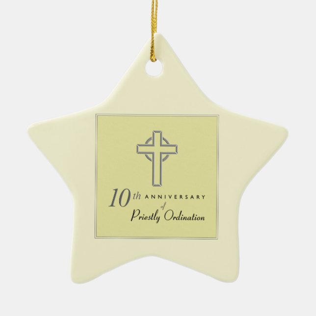 Personalize, 10th Anniversary of Priest Embossed Ceramic Ornament (Front)
