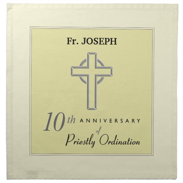 Personalize, 10th Anniversary of Priest Embossed Cloth Napkin (Front)