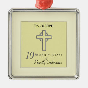 Personalize, 10th Anniversary of Priest Embossed Metal Ornament