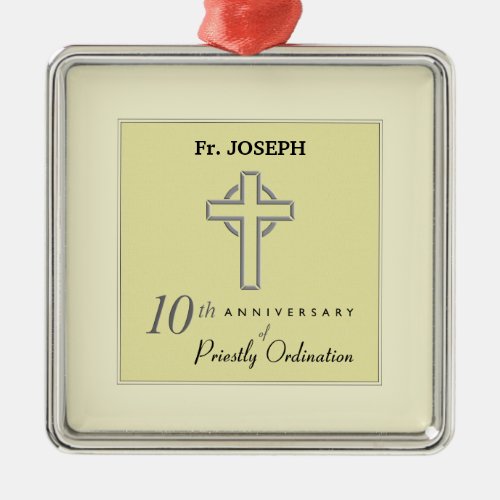 Personalize 10th Anniversary of Priest Embossed Metal Ornament