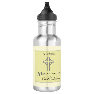 Personalize, 10th Anniversary of Priest Embossed Stainless Steel Water Bottle