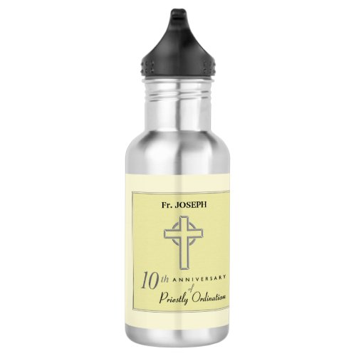 Personalize 10th Anniversary of Priest Embossed Stainless Steel Water Bottle